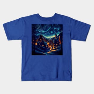 Starry Night Over Hogsmeade Village Kids T-Shirt